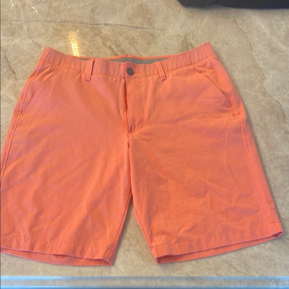 Under Armour Heat Gear Orange Flat Front Shorts Casual Style